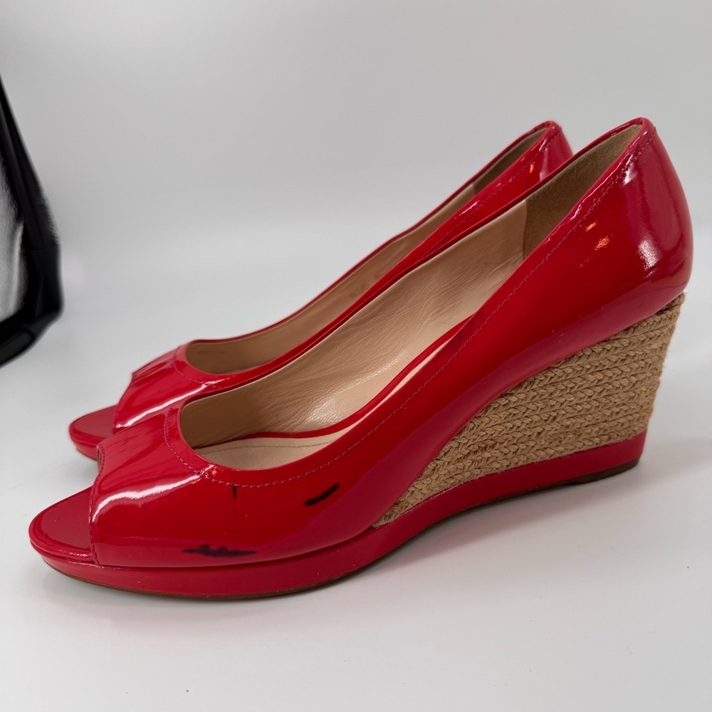 Prada Patent Leather Coral wedge heels shoes Sz 40 - Picture 3 of 9
